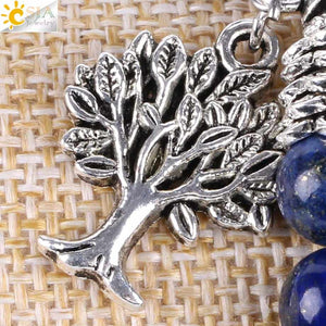 Reiki 7 Chakra Natural Stone Lapis Bracelet with Tree of Life - More Natural Healing