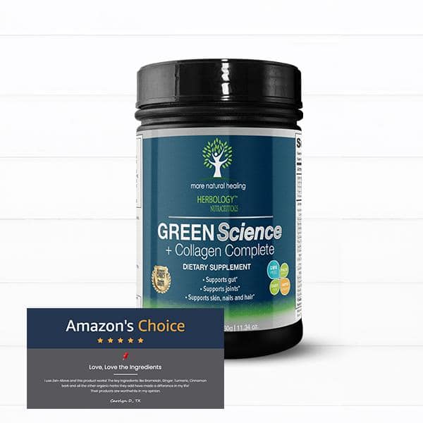 Green Science + Collagen SuperFood Green Drink Powder Supplement for Joints and Gut Support Powder Drink - 30 Day Supply - More Natural Healing