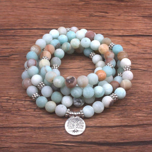 Natural 8 mm Bead Amazonite Necklace or Bracelet with Tree of Life - More Natural Healing