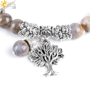 Natural Labradorite Spectrolite Bracelet Bangle with Tree of Life Charm - More Natural Healing
